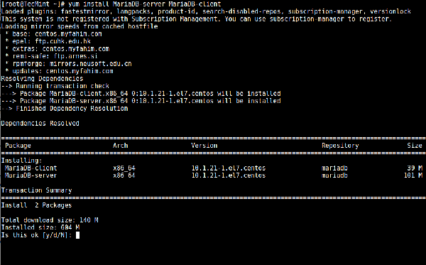 在 CentOS 7 中安装 MariaDB