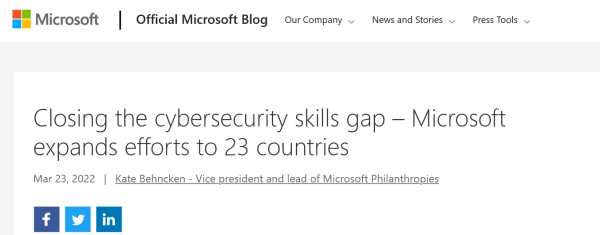 微软将网络安全技能培训项目新增23个新国家