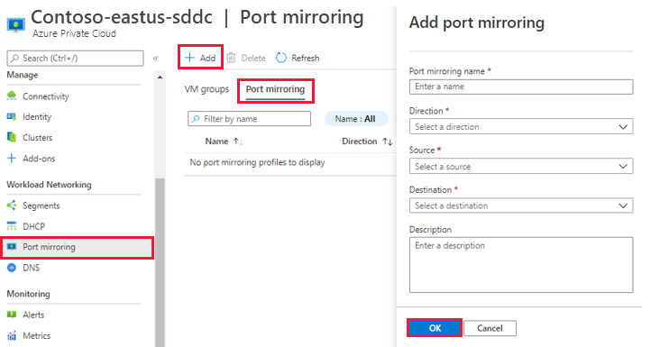 为Azure VMware 解决方案配置端口镜像